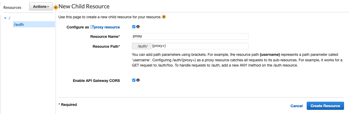 Creating a proxy path in AWS API gateway