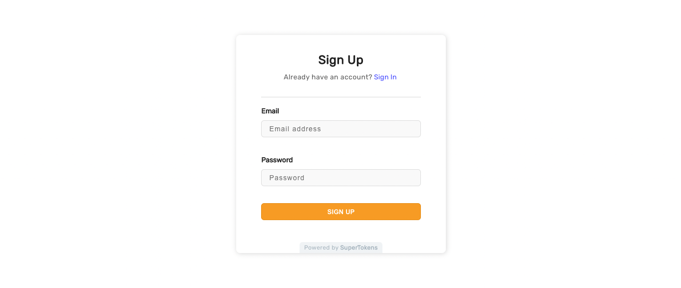 Sign in form UI for email password login
